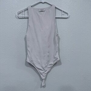 Babaton Aritzia Contour High Neck Bodysuit XS White Racerback Thong Snap Closure